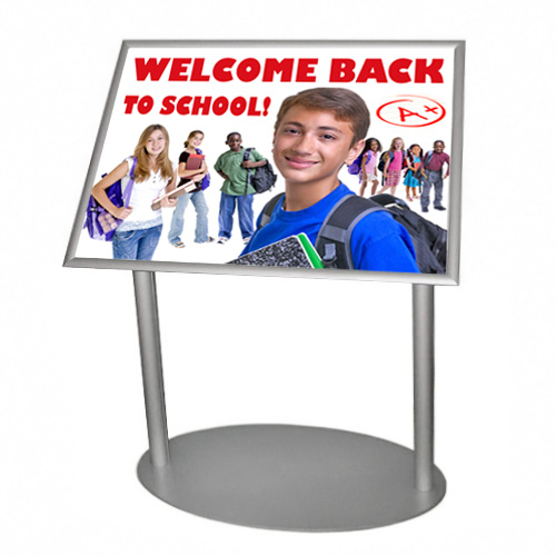 Angled poster stand (lectern) with snap frame with school theme
